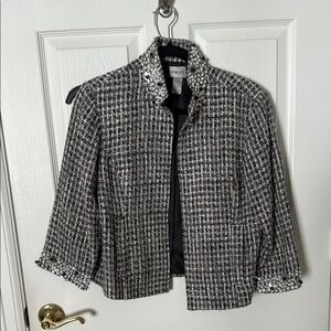 Chico's Black and White Blazer open style  Houndstooth size 1 with embellishment